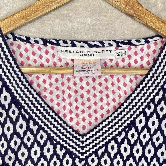 Gretchen Scott Designs Top Women Med Geo Print Split Neck Tunic Boho Art Deco - Picture 2 of 13